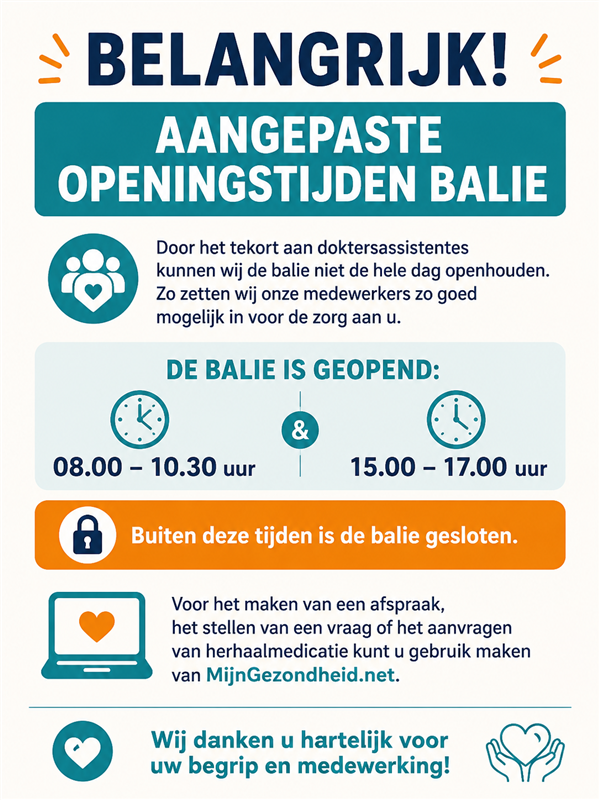 Gewijzigde openingstijden balie